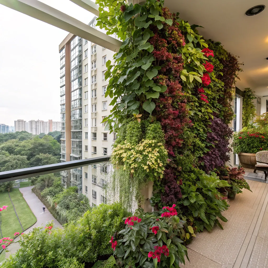 Lush vertical garden on a balcony